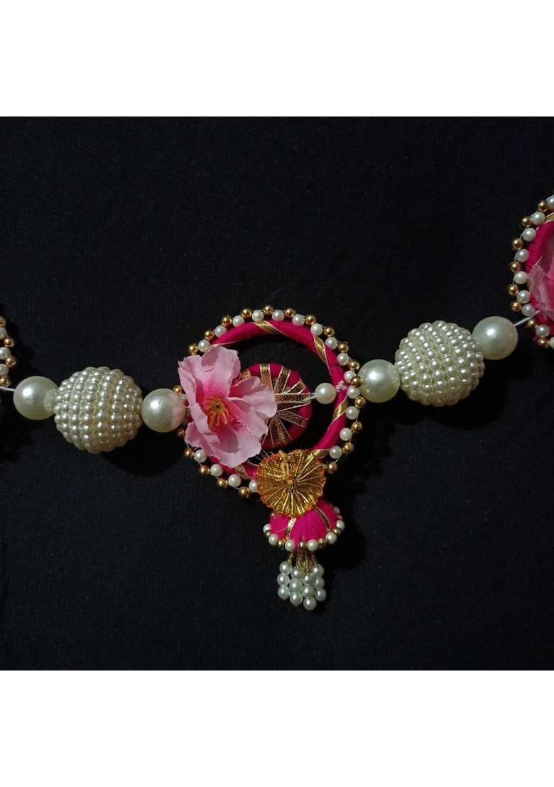 Craftcart Handmade Pink Floral Pearl Door Toran 42 Inches Wide - Indya