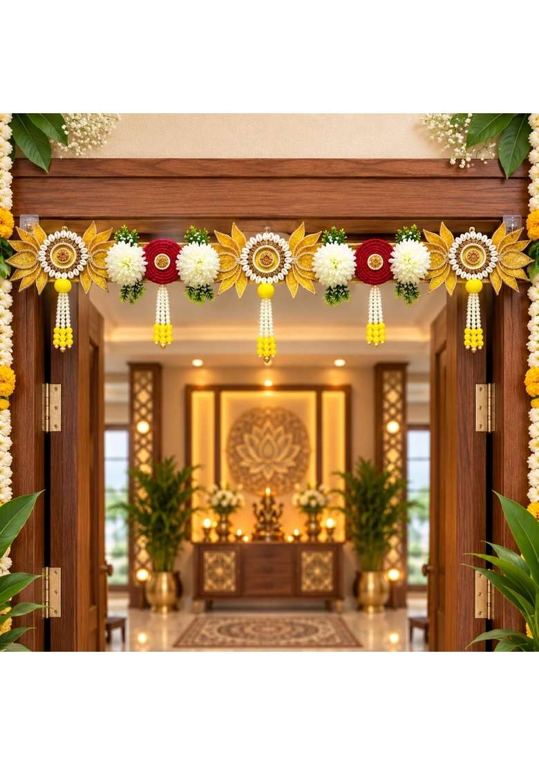 Craft Shop India Yellow Floral Lotus Toran for Main Door and Mandir - Indya