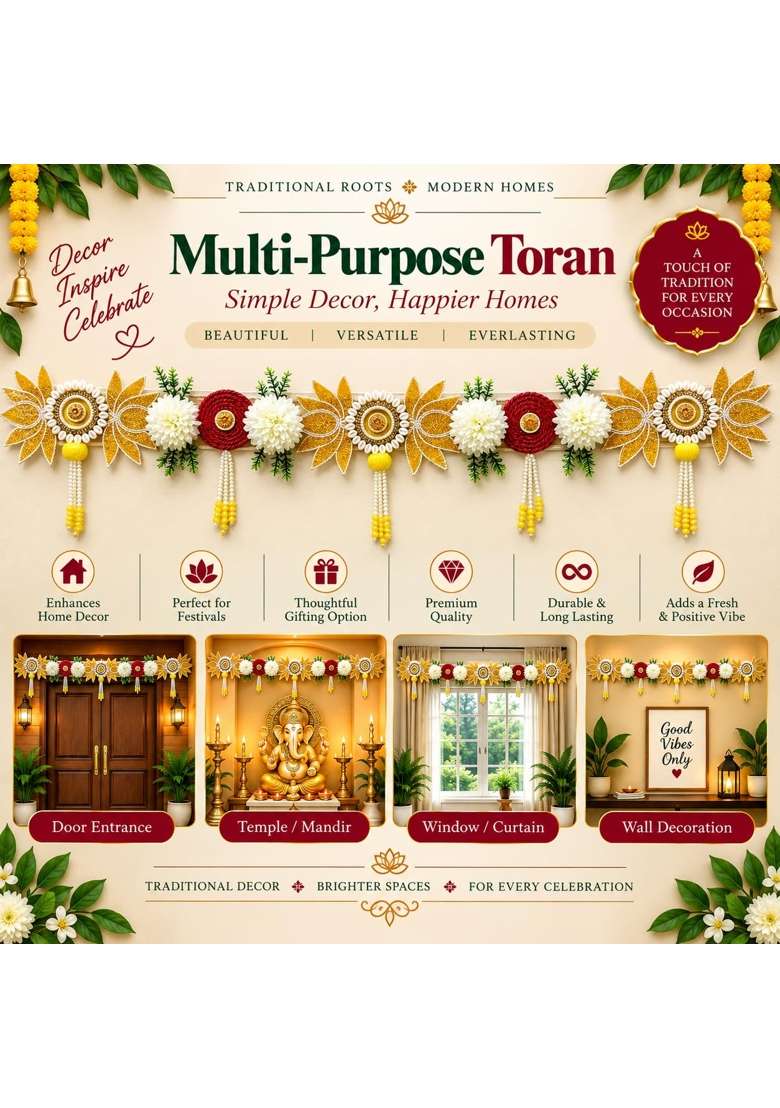 Craft Shop India Yellow Floral Lotus Toran for Main Door and Mandir - Indya