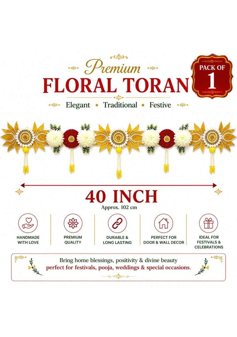 Craft Shop India Yellow Floral Lotus Toran for Main Door and Mandir - Indya