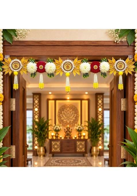 Craft Shop India Yellow Floral Lotus Toran for Main Door and Mandir