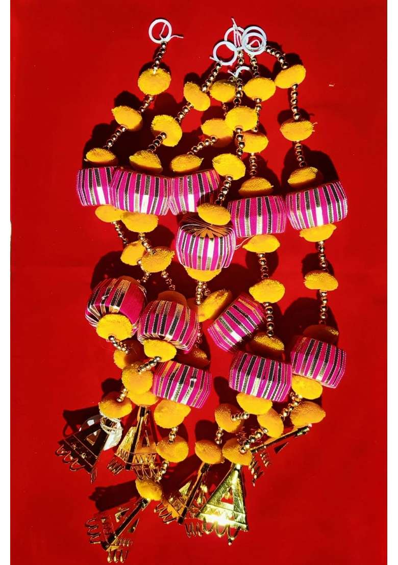Pink Kriansh Creations Traditional Decorative Handmade Wall and Door Hanging Toran for Home Decor Pack of 10 - Indya