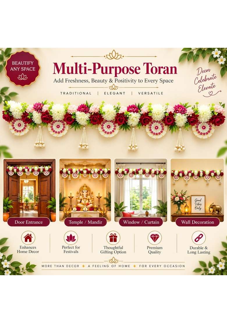 Craft Shop India Rose Floral Toran Bandhanwar for Door Entrance and Temple - Indya