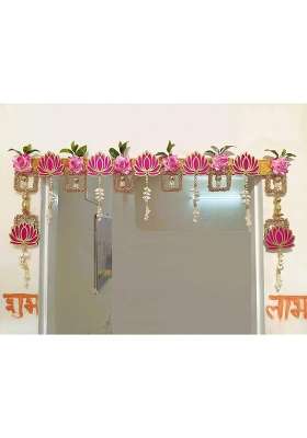 Parnaira Wood Lotus Main Door Entrance Diwali Decoration Toran Bandhanwar for Home Decoration Set of 2