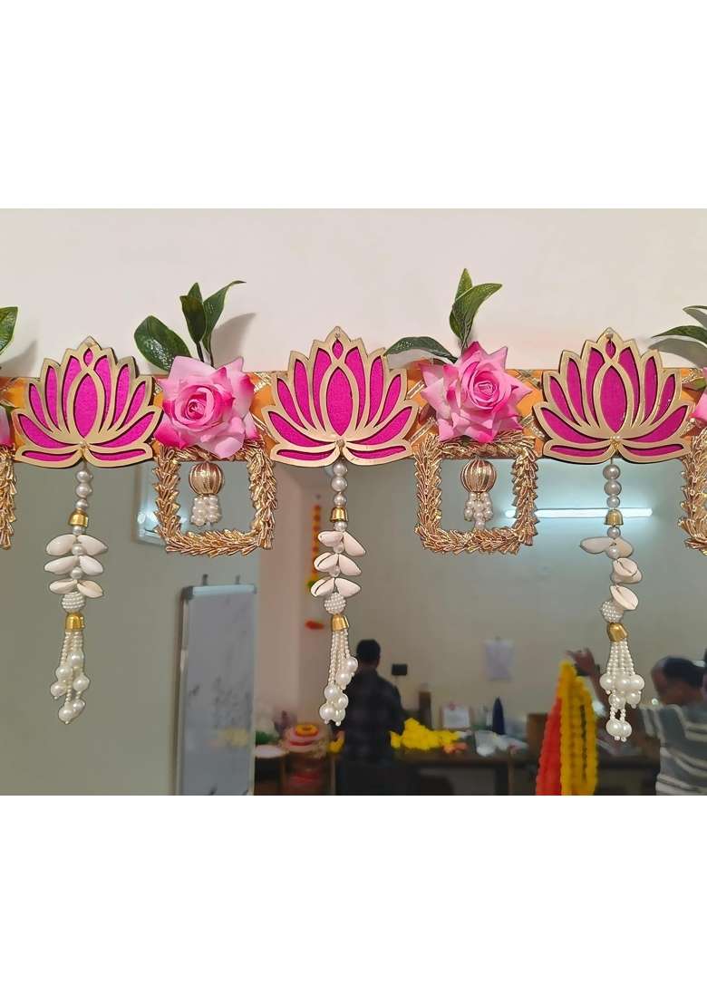 Parnaira Wood Lotus Main Door Entrance Diwali Decoration Toran Bandhanwar for Home Decoration Set of 2 - Indya