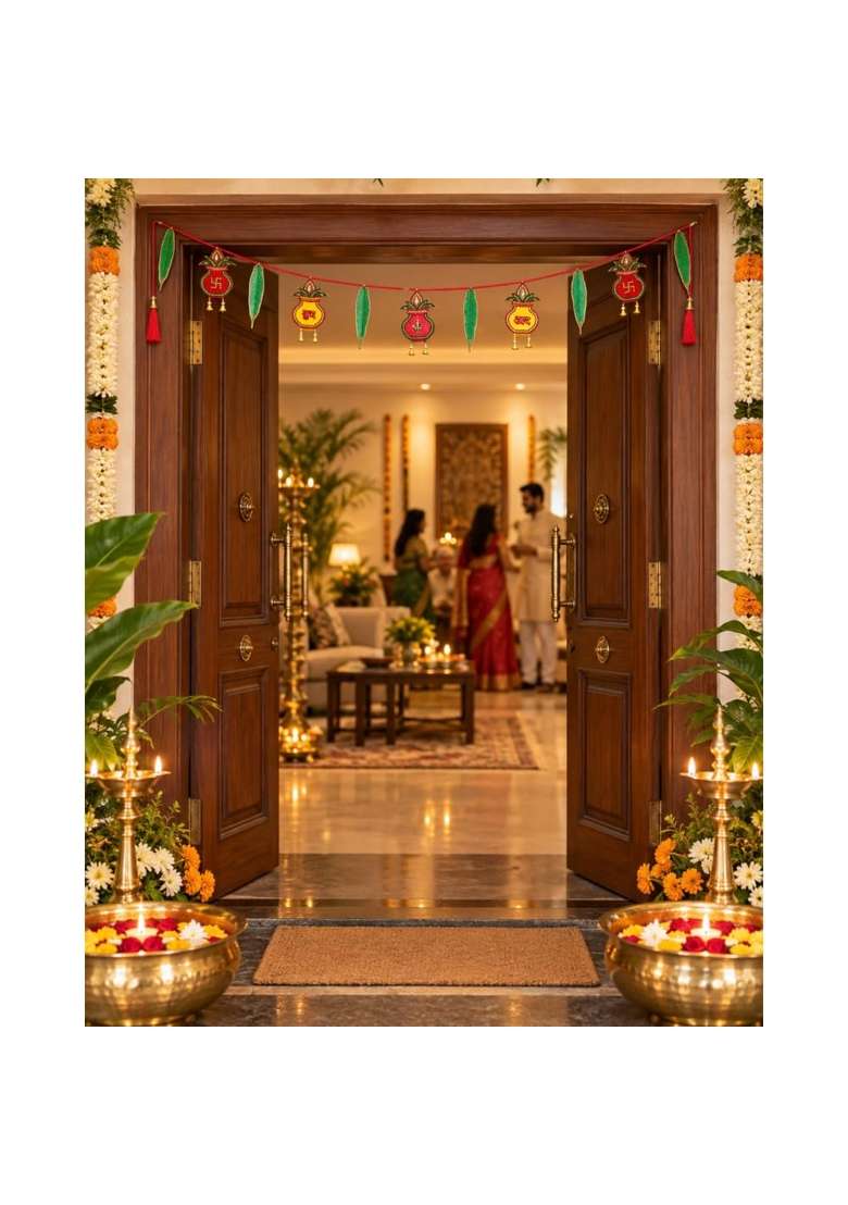 Multicolour Sadev Creations Shubh Labh Kalash Toran for Main Door Entrance and Festive Home Decor - Indya