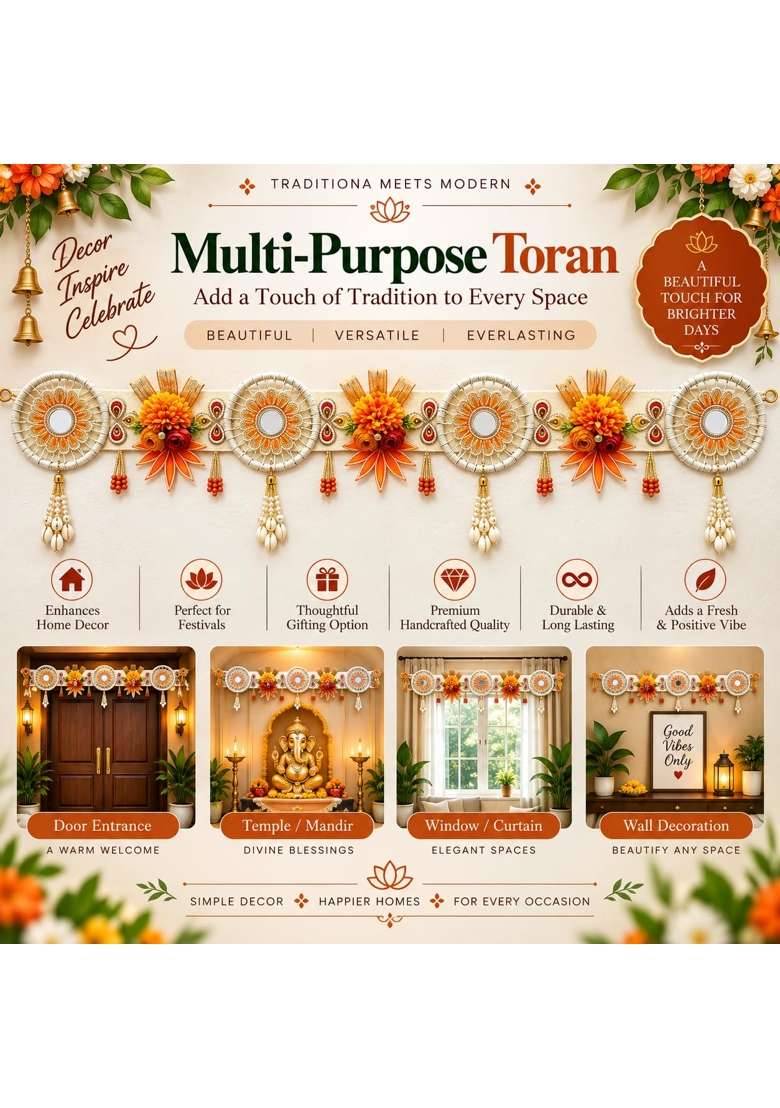 Craft Shop India Orange Flower Toran for Main Door and Mandir - Indya