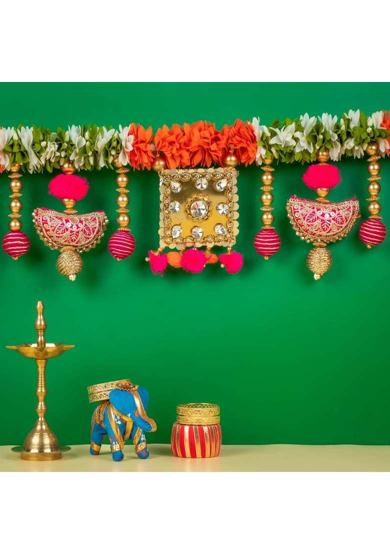 Tyouharindia Multicolour Artificial Flower Toran for Main Door Entrance Reusable Thoran for Pooja Mandir - Indya