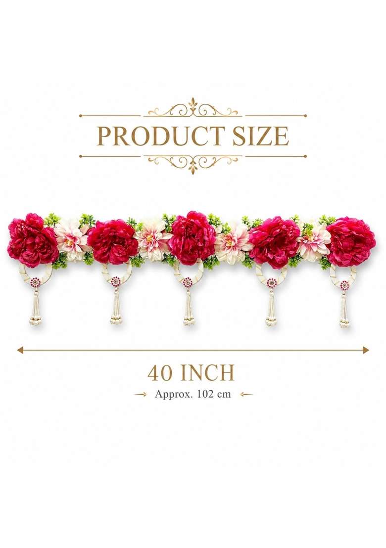 Adikala Rani Pink Floral Toran Bandhanwar for Door Entrance 40 Inch Big Flower Toran with Pearl Moti Hangings - Indya