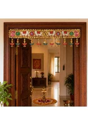 Craftvatika Multicolour Pichwai Cow Lotua Toran for Main Door Entrance Wall Hanging Decorations
