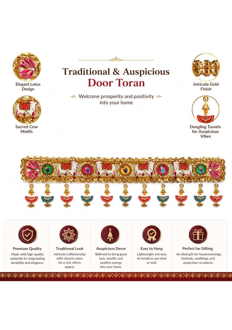 Craftvatika Multicolour Pichwai Cow Lotua Toran for Main Door Entrance Wall Hanging Decorations - Indya