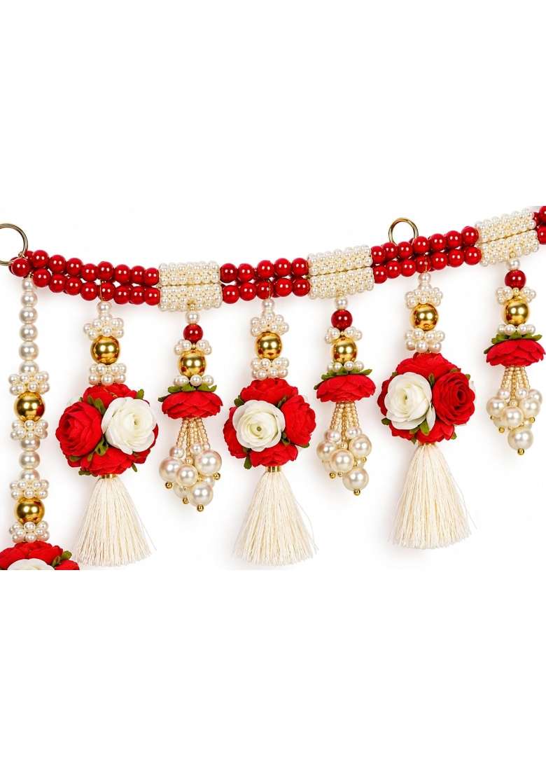 Kalla by Foraam 42 Inch Red and White Floral Door Toran - Indya