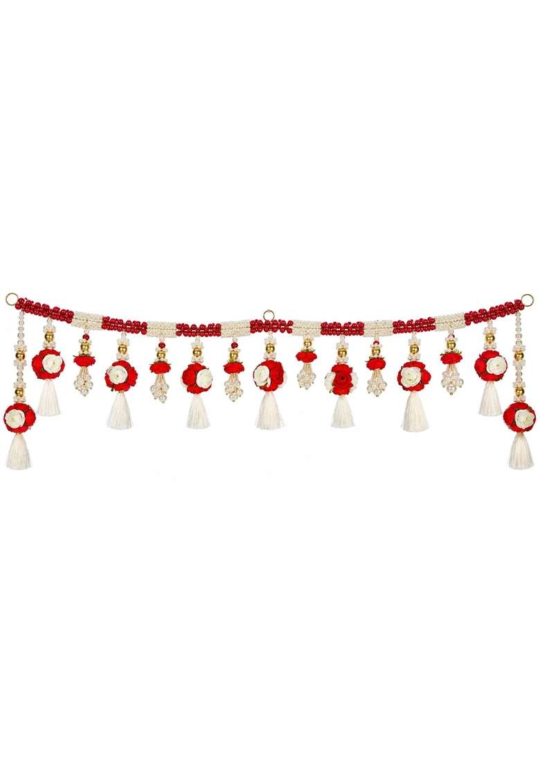 Kalla by Foraam 42 Inch Red and White Floral Door Toran - Indya