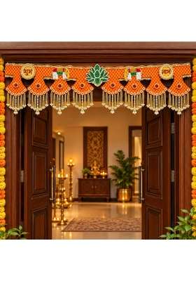 Multicolour Decorative Door Toran for Home Entrance Traditional Shubh Labh Bandhanwar with Pearl Tassels