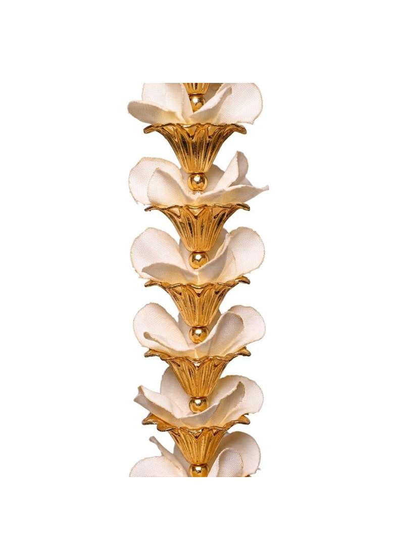 Artificial Flower Factory Traditional Indian White and Golden Artificial Flower Toran with Pearl Set of 10 - Indya