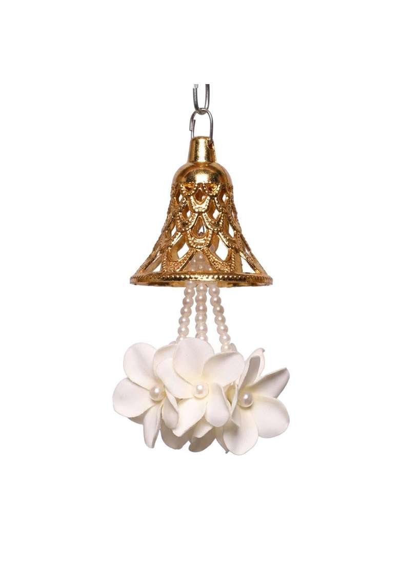 Artificial Flower Factory Traditional Indian White and Golden Artificial Flower Toran with Pearl Set of 10 - Indya