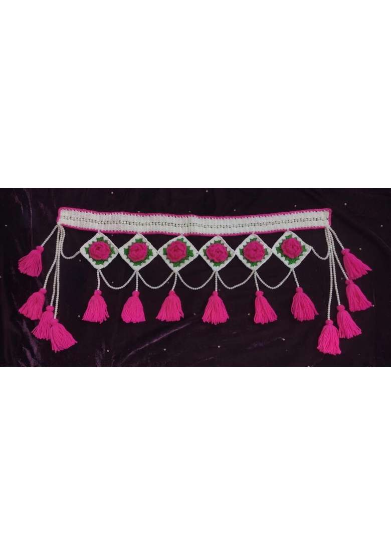 Urban Crochet Handmade Premium Toran with Pink Roses and Pearl Detailing - Indya