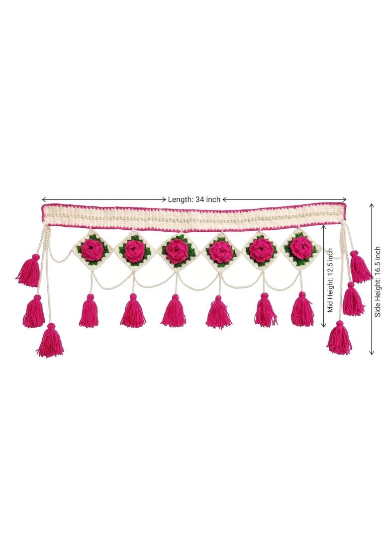 Urban Crochet Handmade Premium Toran with Pink Roses and Pearl Detailing - Indya