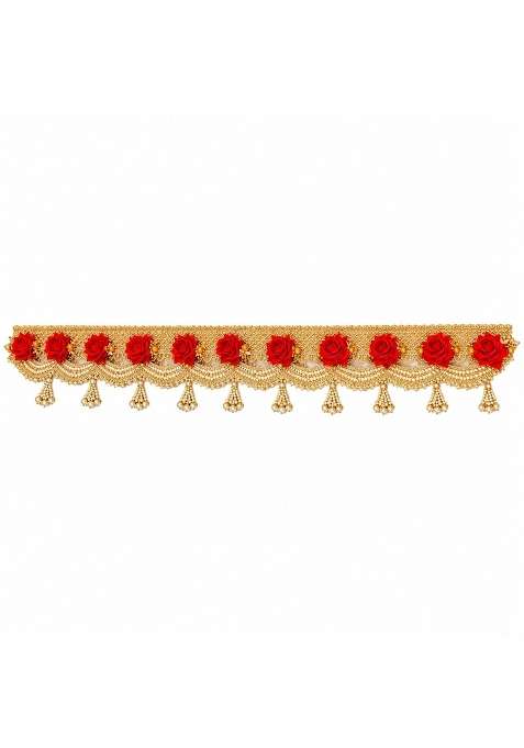 Decorative Door Toran with Red Rose Design and Hanging Beads