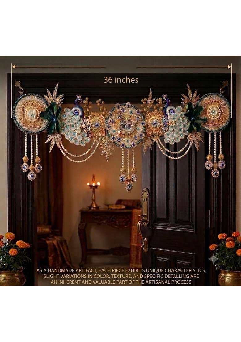 Decorative Peacock Toran with Pearl Chains and Beadwork - Indya