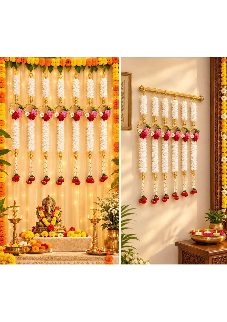 Phool Mala Hanging for Door Decoration Artificial Flower Mala with Rose Pearl and Golden Bead Design - Indya