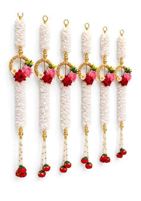 Phool Mala Hanging for Door Decoration Artificial Flower Mala with Rose Pearl and Golden Bead Design