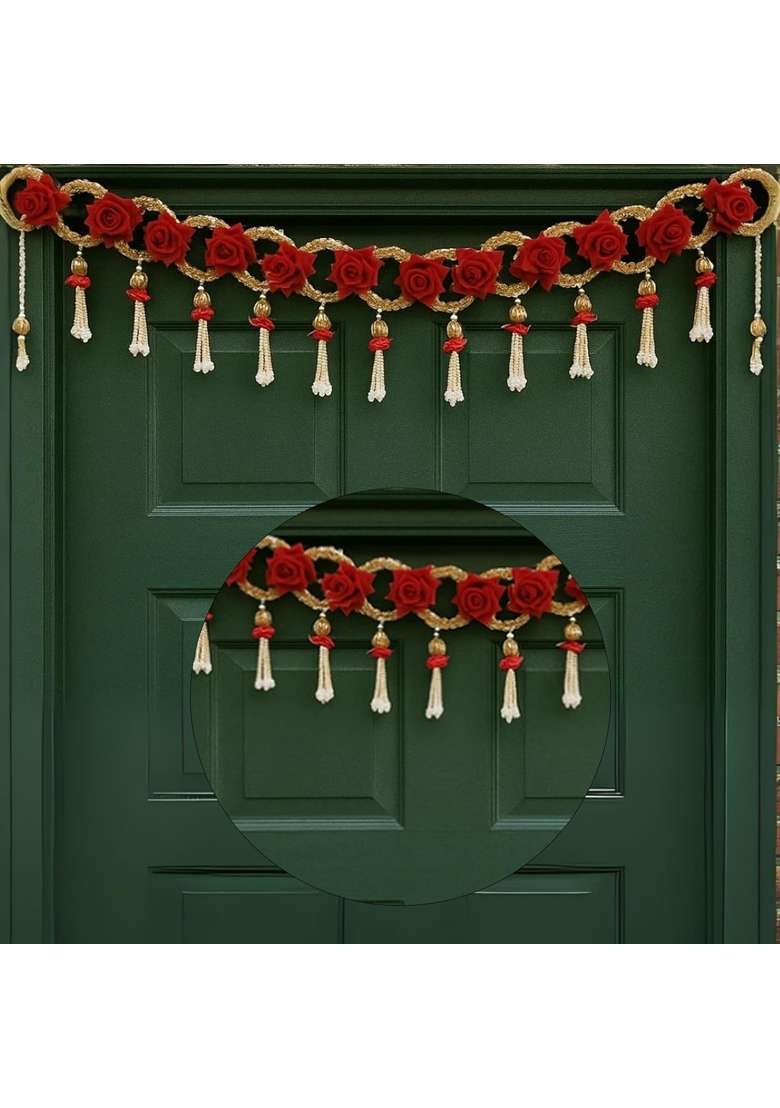 Trendifly Rose Flower Toran Bandhanwar for Main Door Entrance and Pooja Mandir Room Diwali Navratri Festival - Indya