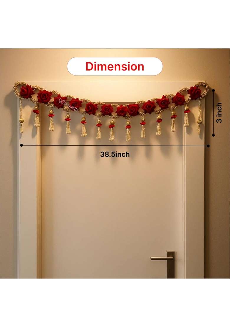 Trendifly Rose Flower Toran Bandhanwar for Main Door Entrance and Pooja Mandir Room Diwali Navratri Festival - Indya