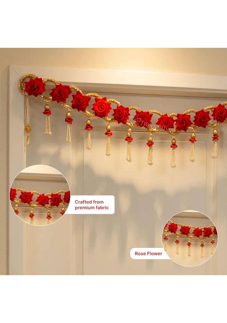 Trendifly Rose Flower Toran Bandhanwar for Main Door Entrance and Pooja Mandir Room Diwali Navratri Festival - Indya