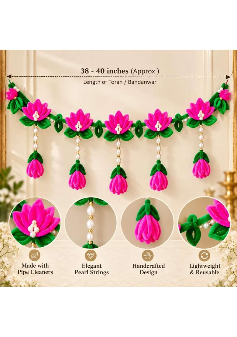 Arteemis Lotus Flower Toran Bandanwar 38 40 Inch Pink - Indya