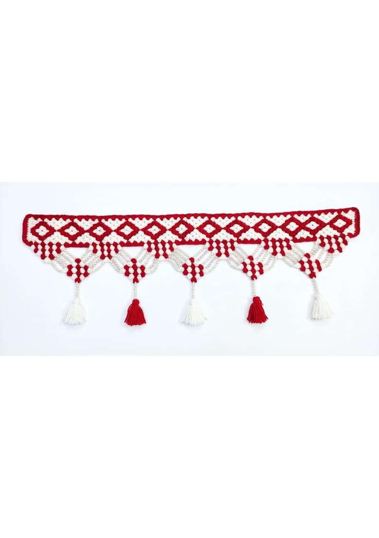 Urban Crochet Handmade Red and White Pearl Toran for Main Door 35 X 11 and Half - Indya