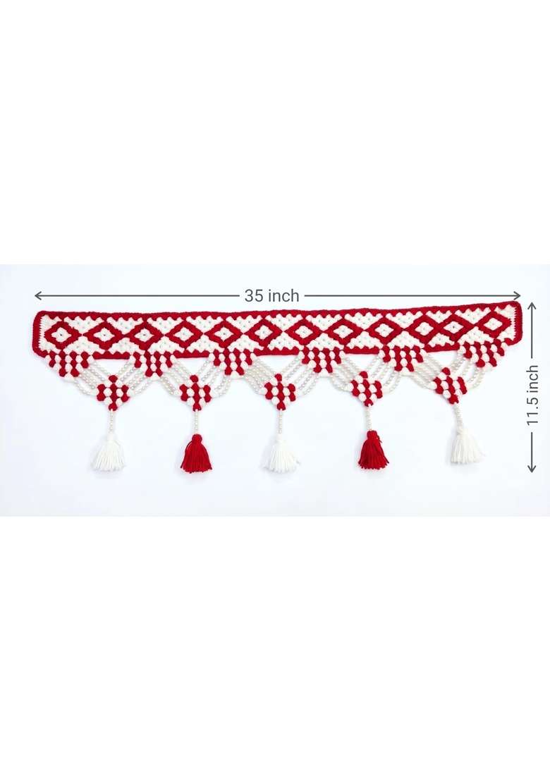Urban Crochet Handmade Red and White Pearl Toran for Main Door 35 X 11 and Half - Indya