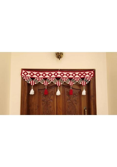 Urban Crochet Handmade Red and White Pearl Toran for Main Door 35 X 11 and Half