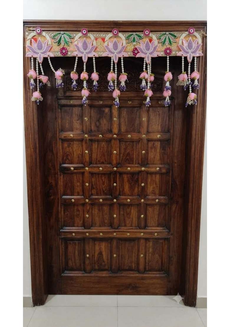 Crafter Preeti Flower Toran for Entrance Door Hanging Mandir Decoration Pooja Room Pink Lotus - Indya