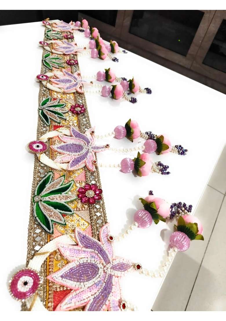 Crafter Preeti Flower Toran for Entrance Door Hanging Mandir Decoration Pooja Room Pink Lotus - Indya