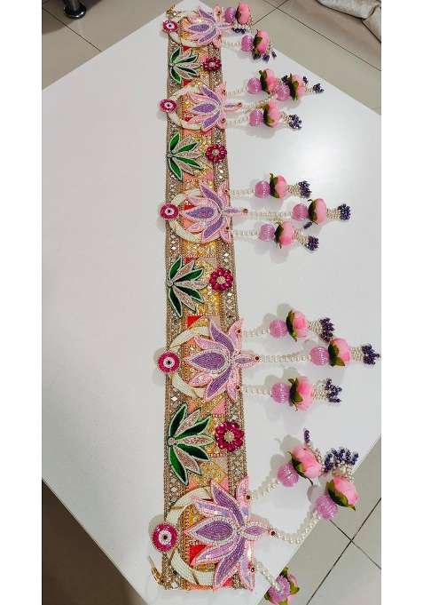Crafter Preeti Flower Toran for Entrance Door Hanging Mandir Decoration Pooja Room Pink Lotus