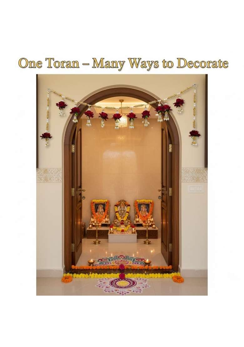 Shaktism Handmade Decoration Toran with Beads Moti Pompom Latkan Door Hanging Bandarwal - Indya
