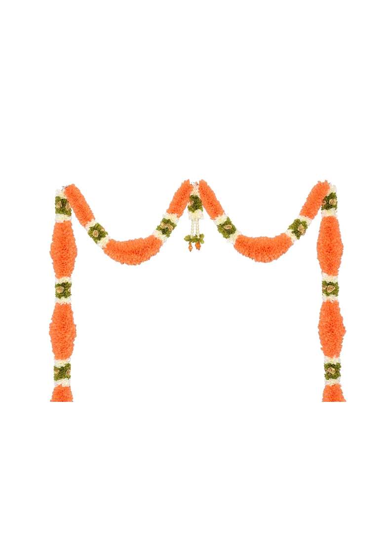 Daedal Crafters Dhamuru Orange Doorway Flower Toran for Main Door Entrance - Indya