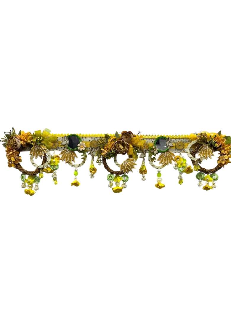 Bankim Multicolor Large Decorative Door Toran Bandhanwar with Jute Bamboo Flowers and Fabric for Home Entrance - Indya