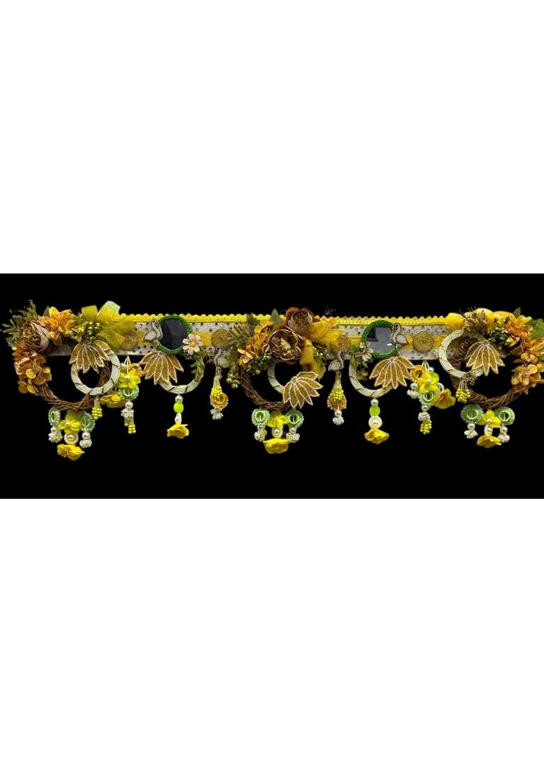 Bankim Multicolor Large Decorative Door Toran Bandhanwar with Jute Bamboo Flowers and Fabric for Home Entrance - Indya