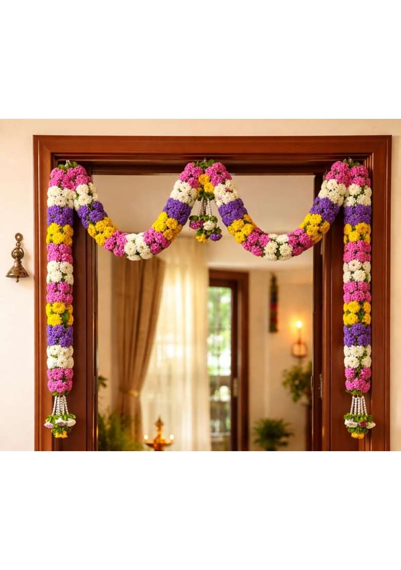 Daedal Crafters Cream and Pink Hanging Artificial Flower Toran for Main Door Entrance - Indya