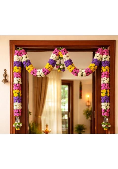 Daedal Crafters Cream and Pink Hanging Artificial Flower Toran for Main Door Entrance