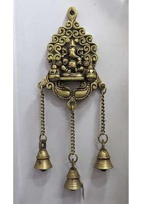 SJL Antique Brass Wall Hanging Ganesh Ganesha Gannu Ganpati Toran with Bells for Home Office Door Wall Decor