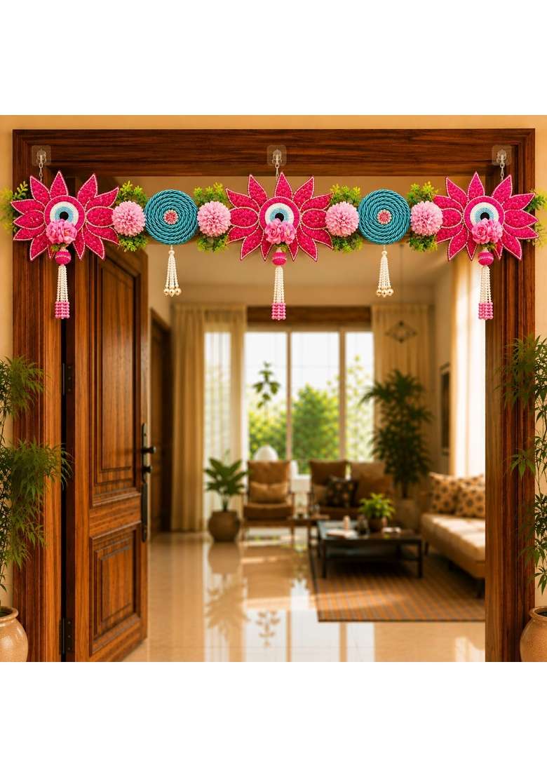 Craft Shop India Flower Toran for Door Wall Hanging Bandhanwar with Beads and Roses Diwali and Festival Decor - Indya