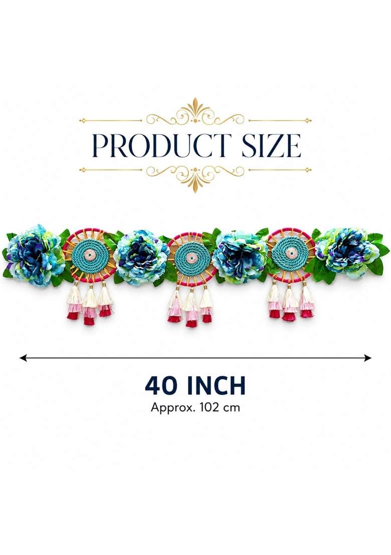 Craft Shop India Blue Big Flower Toran Bandhanwar for Door Entrance and Temple - Indya