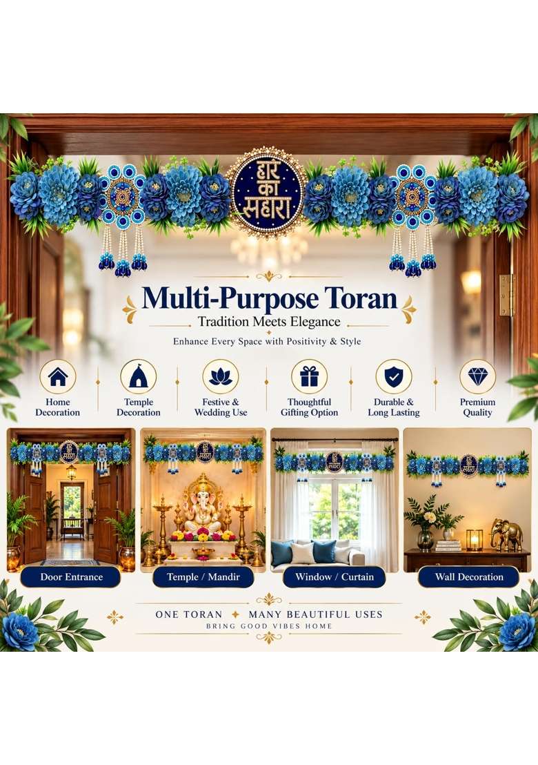 Craft Shop India Blue Hare Ka Sahara Floral Toran Bandhanwar for Door Entrance and Temple - Indya