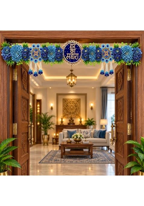 Craft Shop India Blue Hare Ka Sahara Floral Toran Bandhanwar for Door Entrance and Temple