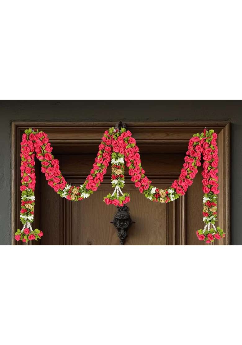 Veltic Rose Door Set Pink Artificial Doorway Flower Toran Hanging Ve01P 6 CM - Indya