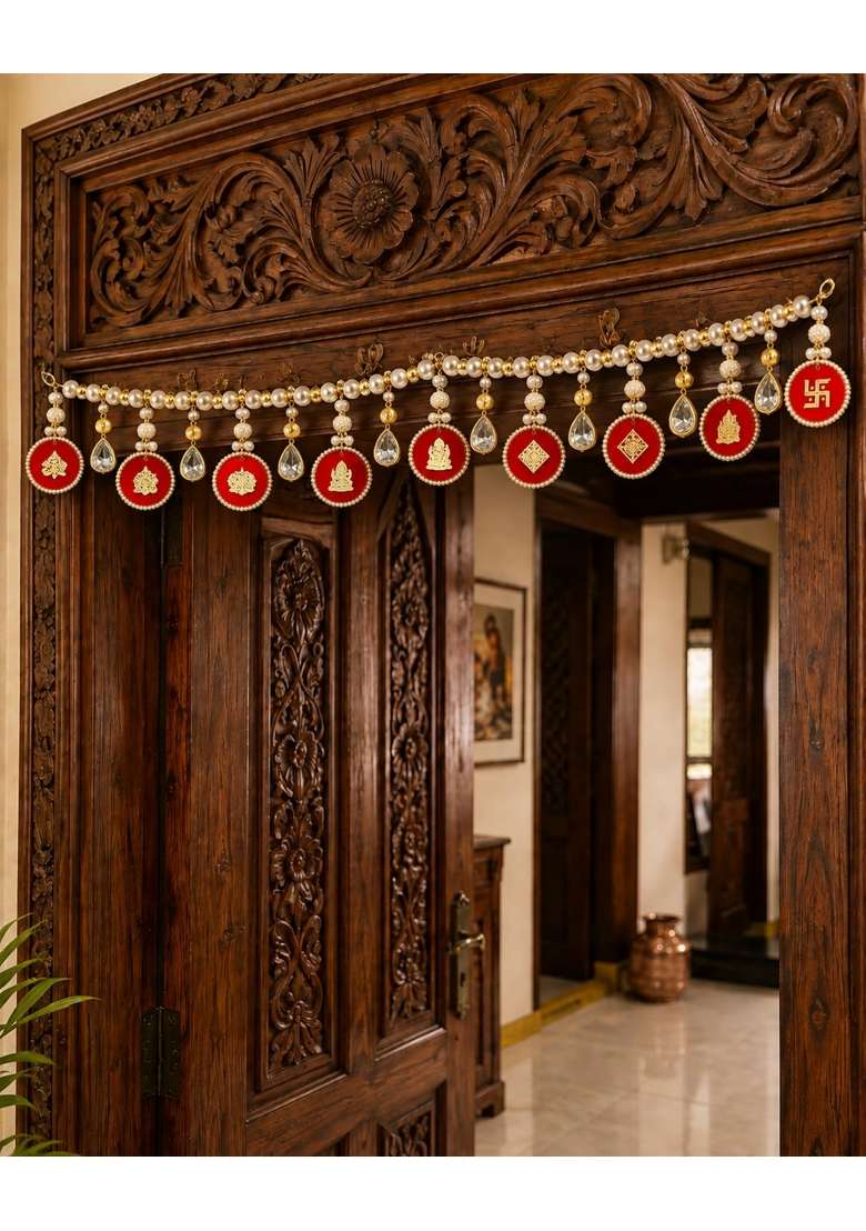 Kala by Foraam Decorative Door Toran 42 Inch Handmade Pearl and Acrylic Toran with Golden God - Indya