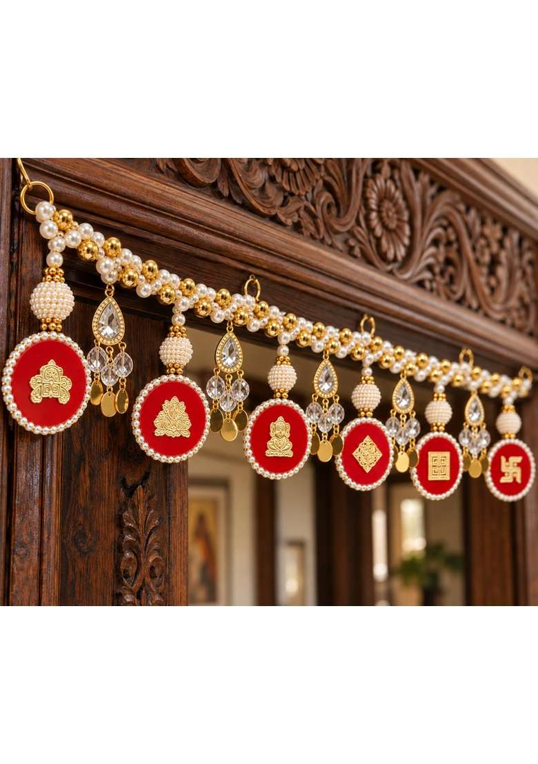 Kala by Foraam Decorative Door Toran 42 Inch Handmade Pearl and Acrylic Toran with Golden God - Indya
